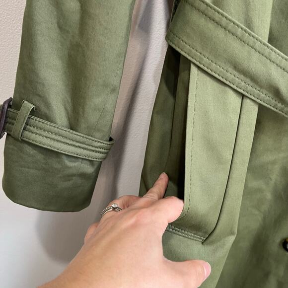 Ann Taylor Olive Belted Trench Coat SZ S Classic Double Breasted Cotton Blend - Picture 4 of 11